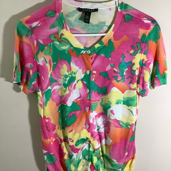 Lauren Ralph Lauren Short Sleeve Multi-color Cardigan Size Small - Picture 2 of 5